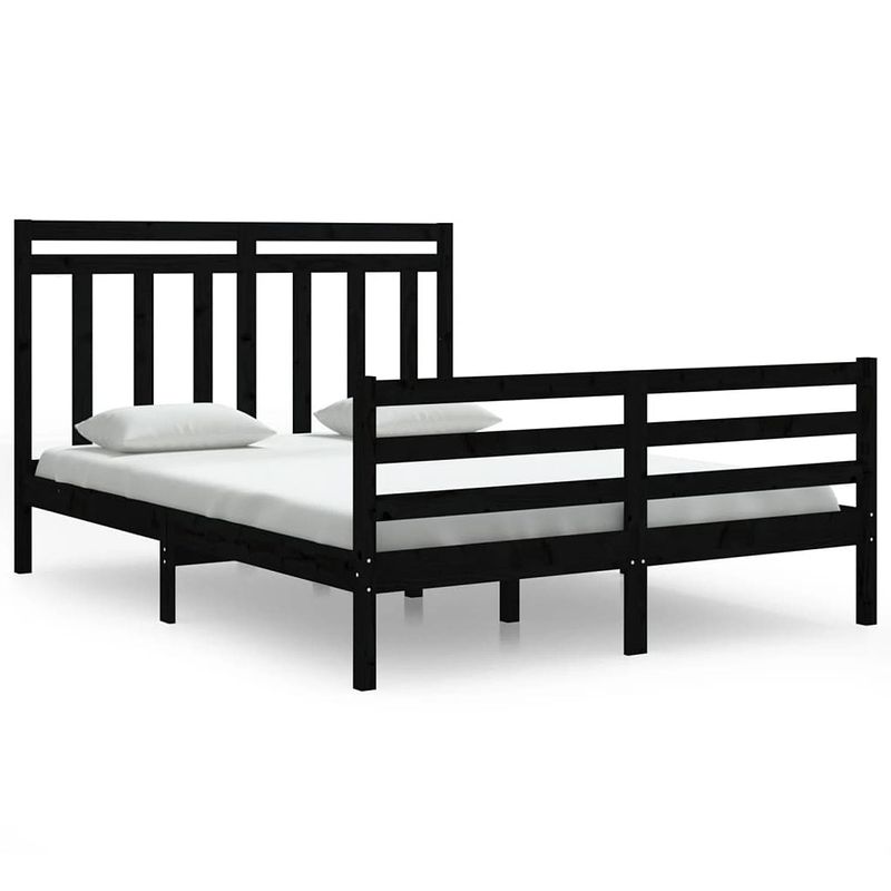 Foto van The living store bedframe grenenhout - 205.5 x 155.5 x 69.5 cm - zwart