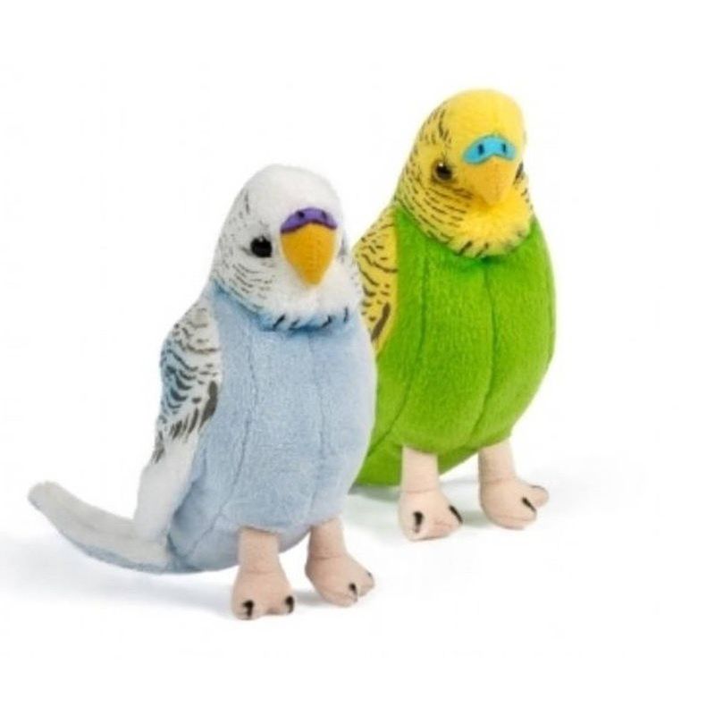 Foto van Set van 2x pluche grasparkiet knuffels 14 cm - vogel knuffels