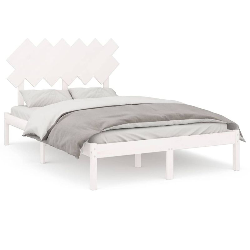 Foto van Vidaxl bedframe massief hout wit 135x190 cm 4ft6 double