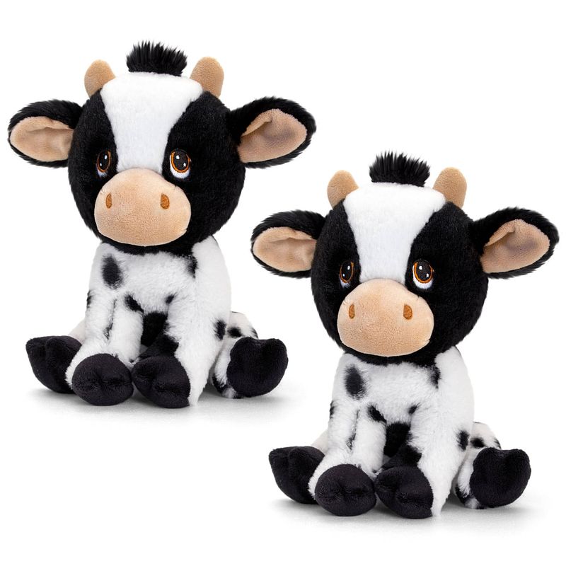 Foto van Voordeelset van 2x stuks keel toys knuffeldieren bonte koe van de boerderij 25 cm - knuffel boederijdieren