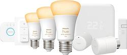 Foto van Tado v3+ startpakket + 2 knoppen + philips hue white ambiance 3-pack e27 + dimmer + bridge