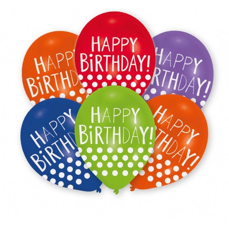 Foto van Amscan ballonnen happy birthday dots 27,5 cm latex 6 stuks