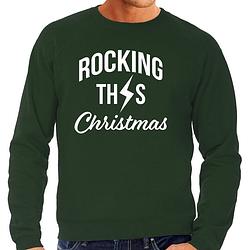 Foto van Rocking this christmas foute kerstsweater / kersttrui groen voor heren m - kerst truien