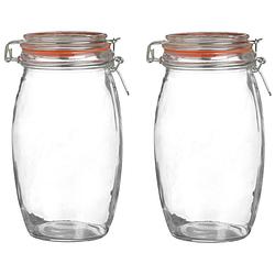 Foto van Urban living voorraadpot/bewaarpot - 2x - 1.3l - glas - met beugelsluiting - d13 x h22 cm - voorraadpot