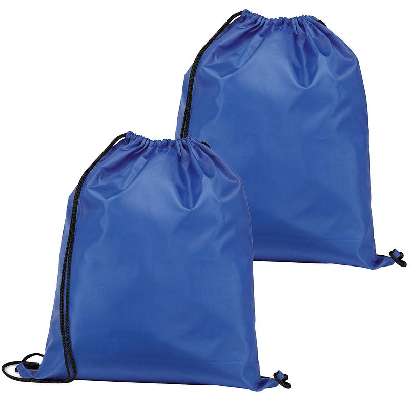 Foto van Gymtas/lunchtas/zwemtas met rijgkoord - 2x - voor kinderen - blauw - 35 x 41 cm - rugzak