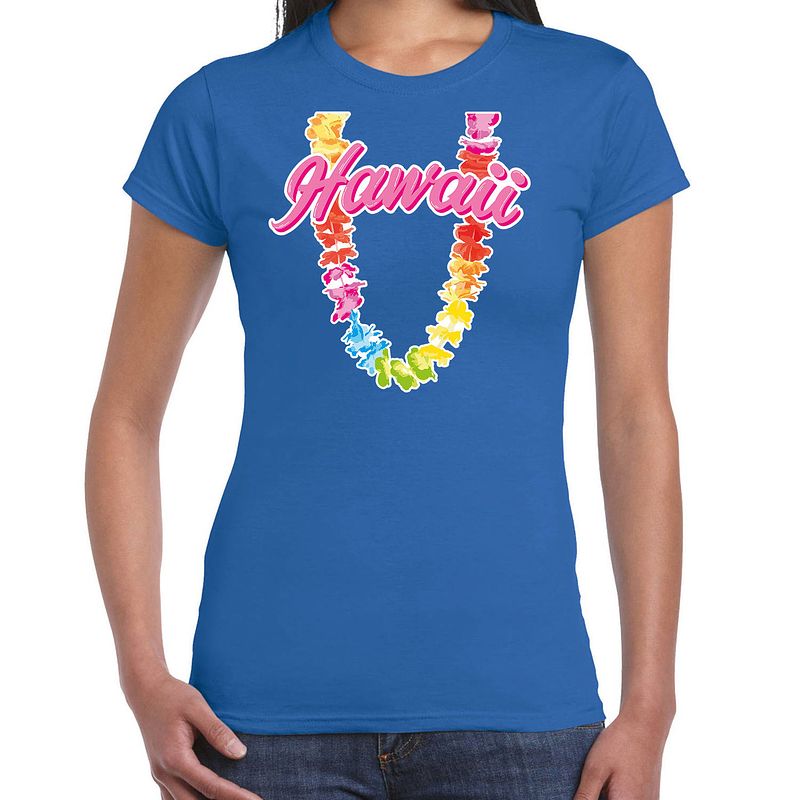 Foto van Hawaii slinger t-shirt blauw voor dames xl - feestshirts