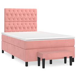 Foto van The living store boxspring bed - roze fluweel - pocketvering - 203x120x118/128 cm - verstelbaar