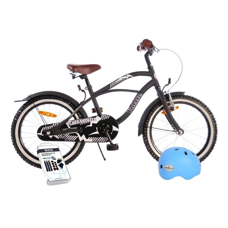 Foto van Volare kinderfiets black cruiser - 18 inch - zwart - inclusief fietshelm & accessoires