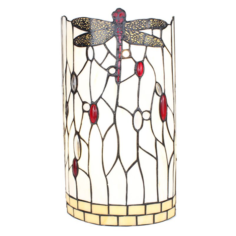 Foto van Lumilamp wandlamp tiffany 20x10x36 cm wit zwart glas metaal halfrond libelle muurlamp sfeerlamp glas in lood wit