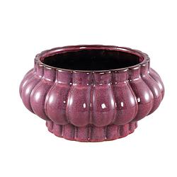 Foto van Ptmd sannee red ceramic pot ribbed wide middle low l