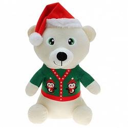 Foto van Witte beren knuffelbeer 30 cm kerstknuffels speelgoed - kerstman pop