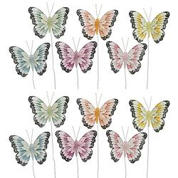Foto van 18x stuks decoratie vlinders op draad gekleurd - 8 cm - hobbydecoratieobject