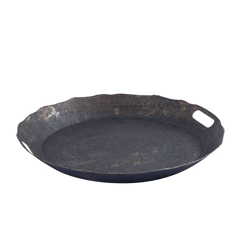 Foto van Ptmd semin silver alu round rustic tray wavy edge m