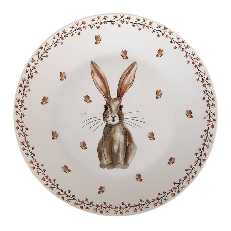 Foto van Clayre & eef servies dinerbord ø 26*2 cm wit, beige porselein rond konijn eetbord wit eetbord