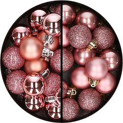 Foto van 34x stuks kunststof kerstballen roze en oudroze 3 cm - kerstbal