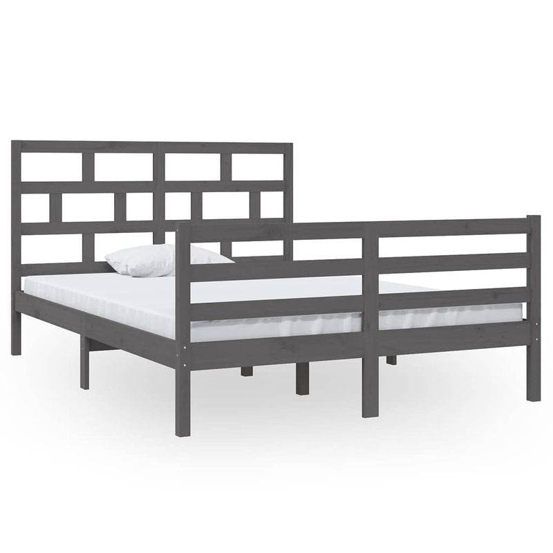 Foto van The living store bedframe grenenhout - 205.5 x 146 x 100 cm - grijs