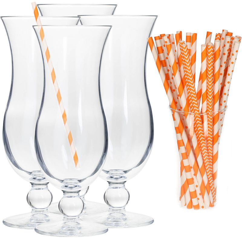 Foto van Cocktail set van 4x cocktail glazen en 100x rietjes - 440 ml - oranje - drinkglazen