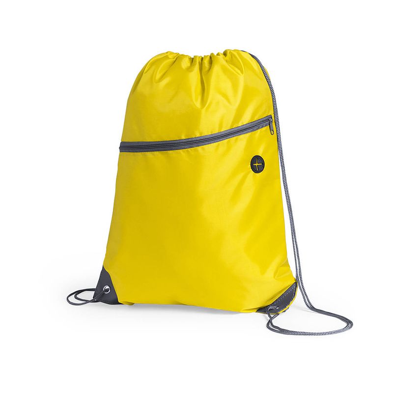 Foto van Sport gymtas/rugtas/draagtas geel met rijgkoord 34 x 44 cm van polyester - gymtasje - zwemtasje
