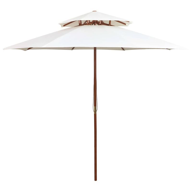 Foto van Vidaxl dubbeldekker parasol 270x270 cm houten paal crèmewit