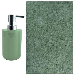 Foto van Msv badkamer droogloop mat - napoli - 45 x 70 cm - met bijpassend zeeppompje - groen - badmatjes