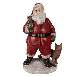 Foto van Clayre & eef beeld kerstman 16x14x26 cm rood polyresin kerstdecoratie rood kerstdecoratie