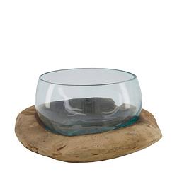 Foto van Decoratief teakhout standaard met glas-naturel-30x30x17cm