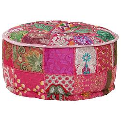 Foto van Vidaxl poef patchwork rond handgemaakt 40x20 cm katoen roze