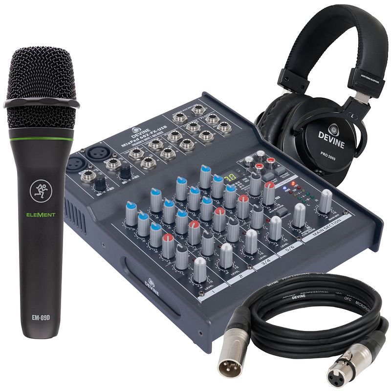 Foto van Mackie element em-89d zangmicrofoon met mixer, kabel en koptelefoon