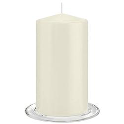Foto van Trend candles - stompkaarsen met glazen onderzetters set van 2x stuks - ivoor wit 8 x 15 cm - stompkaarsen