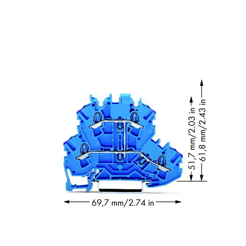 Foto van Wago 2002-2209 doorgangsklem 2-etages 5.20 mm spanveer toewijzing: n blauw 50 stuk(s)