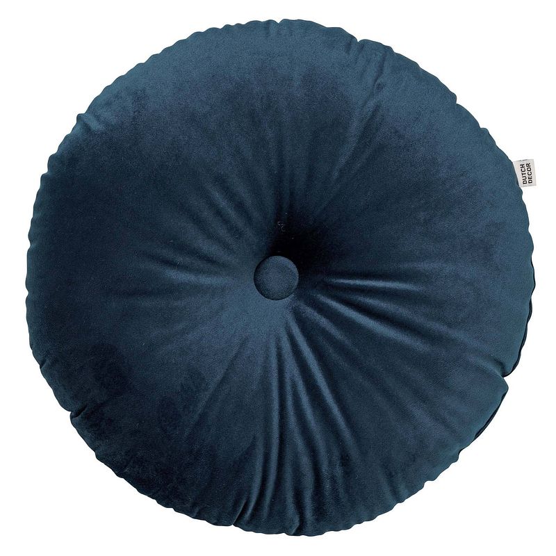 Foto van Dutch decor olly - sierkussen rond velvet insignia blue 40 cm - blauw - blauw