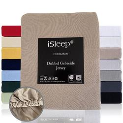 Foto van Isleep hoeslaken dubbel jersey - taupe - 90/100x210/220 cm