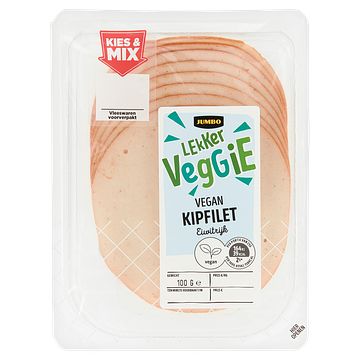 Foto van 2 voor € 4,50 | jumbo lekker veggie vegan kipfilet 100g aanbieding bij jumbo