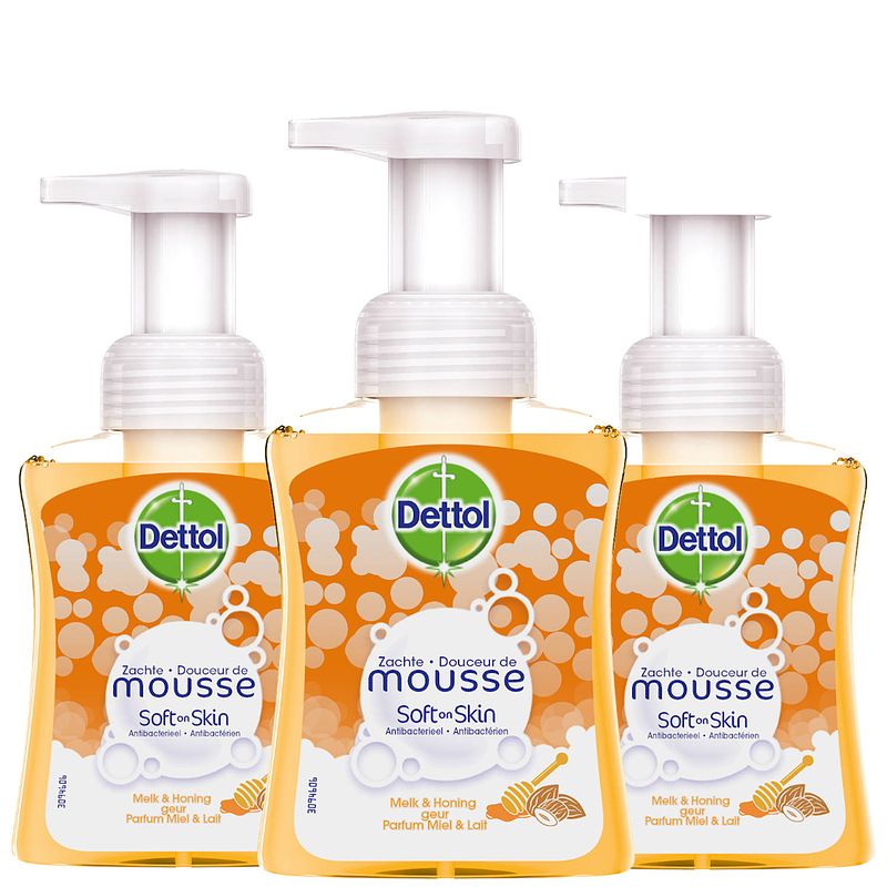 Foto van Dettol handzeep zachte mousse - melk & honing - 250ml x3