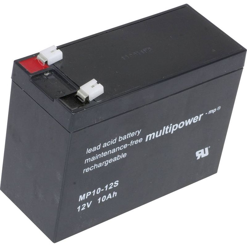 Foto van Multipower pb-12-10-4,8 loodaccu 12 v 10 ah loodvlies (agm) (b x h x d) 151 x 118.5 x 65 mm kabelschoen 6.35 mm onderhoudsvrij, geringe zelfontlading