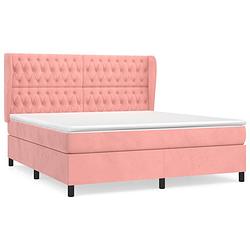 Foto van The living store boxspringbed - fluweel - roze - 160x200 cm - pocketvering matras - middelharde ondersteuning -