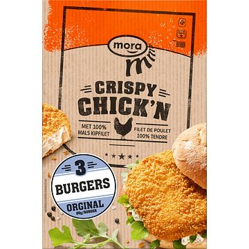 Foto van Mora crispy chick'sn burgers original 3 stuks 240g bij jumbo