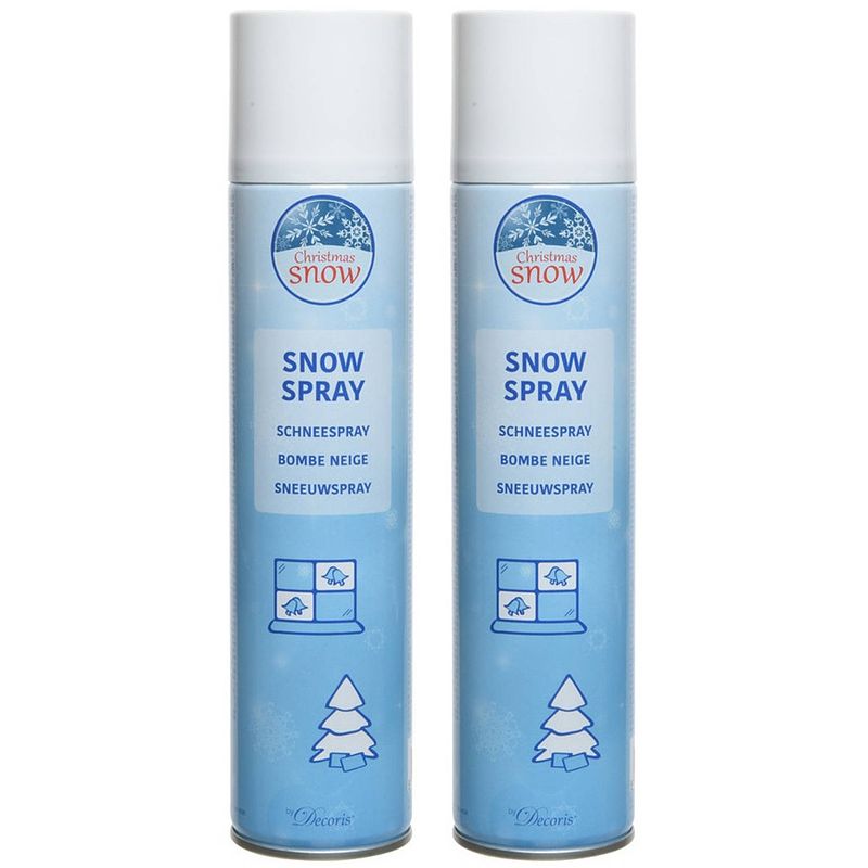 Foto van 2x sneeuwspray/spuitsneeuw bussen 300 ml - decoratiesneeuw