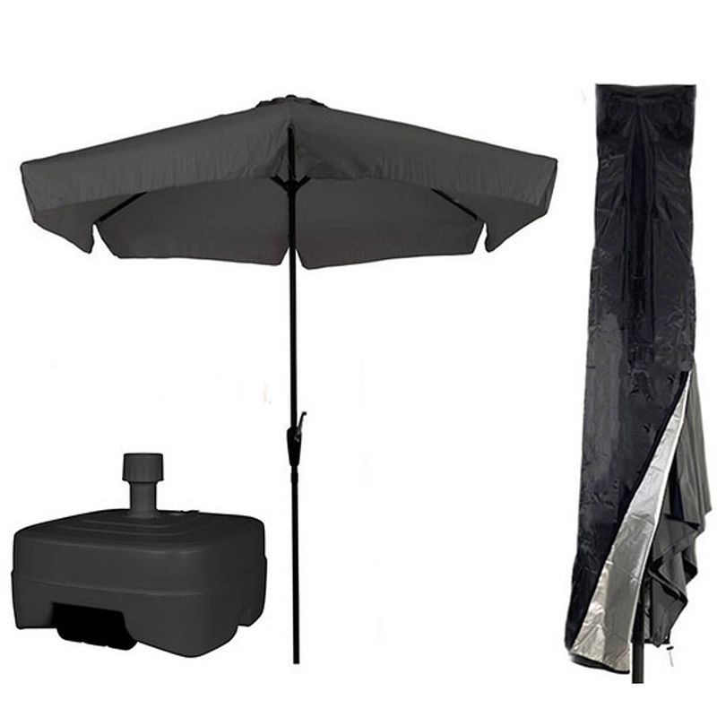 Foto van Cuhoc grijze / antraciete parasol - parasolhoes - extra zware vulbare verrijdbare parasolvoet - parasol combi