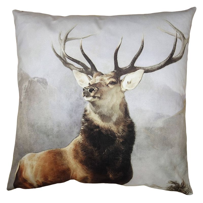 Foto van Haes deco - kerst kussenhoes 45x45 cm - bruin - collectie: christmas animal - sierkussen, kussenhoes