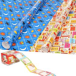 Foto van Sinterklaas inpakpapier/cadeaupapier 6x rollen en 50 naam stickers - cadeaupapier