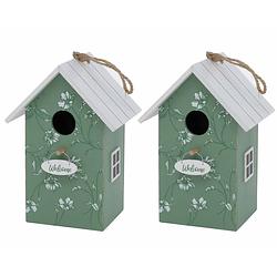 Foto van 2x vogelhuisje/nestkastjes groen/wit hout 22 cm - vogelhuisjes tuindecoraties