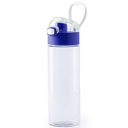 Foto van Kunststof waterfles/drinkfles transparant met blauwe schroefdop en handvat 580 ml - drinkflessen