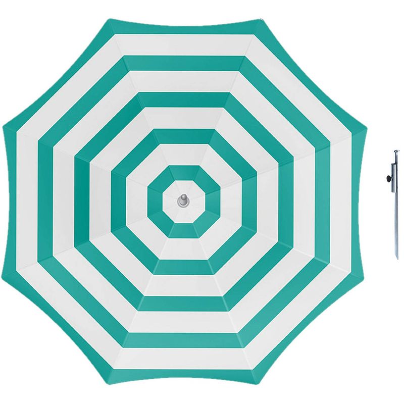 Foto van Parasol - groen/wit - d160 cm - incl. draagtas - parasolharing - 49 cm - parasols