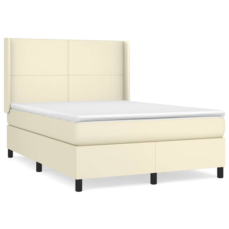 Foto van The living store boxspringbed - crème kunstleer - 203 x 147 x 118/128 cm - pocketvering matras - middelharde