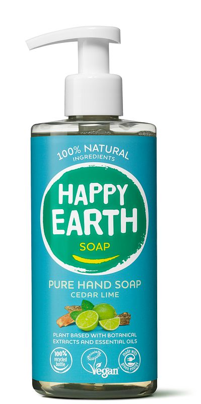 Foto van Happy earth 100% natuurlijke hand soap cedar lime