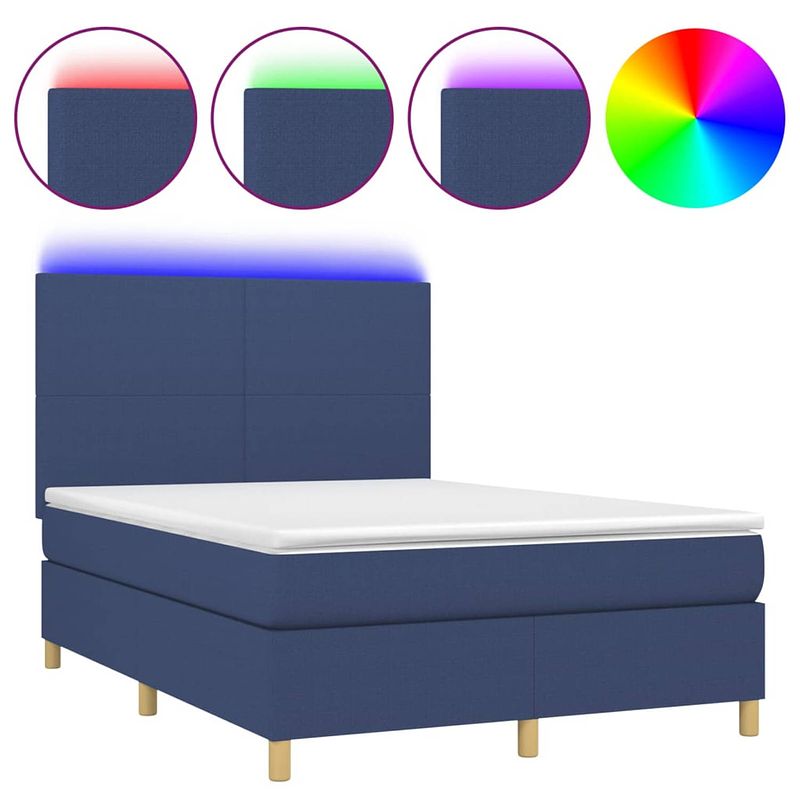 Foto van The living store boxspring bed - blauw - 193 x 144 x 118/128 cm - verstelbaar hoofdbord - led-verlichting -