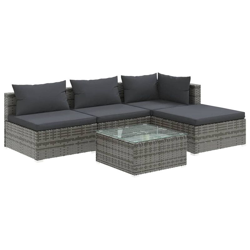 Foto van Vidaxl 5-delige loungeset met kussens poly rattan grijs