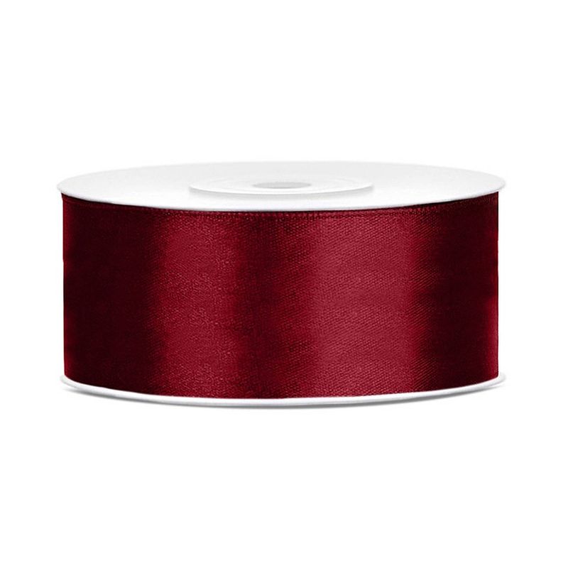 Foto van 1x hobby/decoratie bordeaux rood satijnen sierlint 2,5 cm/25 mm x 25 meter - cadeaulinten