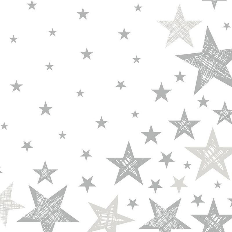 Foto van 20x stuks servetten wit/zilveren sterren 33 x 33 cm - feestservetten